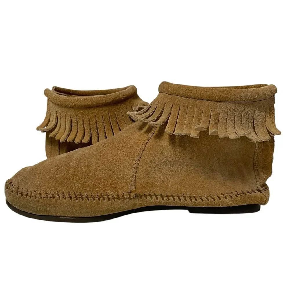 MINNETONKA Suede Leather Fringe Moccasin Booties 8.5 - Picture 6 of 9